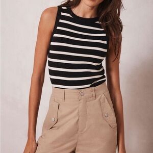 Mint Velvet Navy Cotton Striped Vest Top in Small